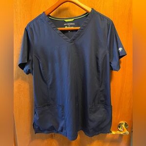 healing hands Navy V-Neck Short Sleeve Scrub Top